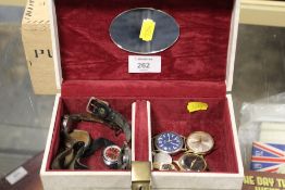 A BOX OF VINTAGE WRISTWATCHES TO INCLUDE A MILITARY STYLE EXAMPLE