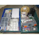 A LARGE SELECTION OF BOXED TRAYS CONTAINING FUSES, RIVET NUTS, SCREWS, O-RINGS, TERMINAL