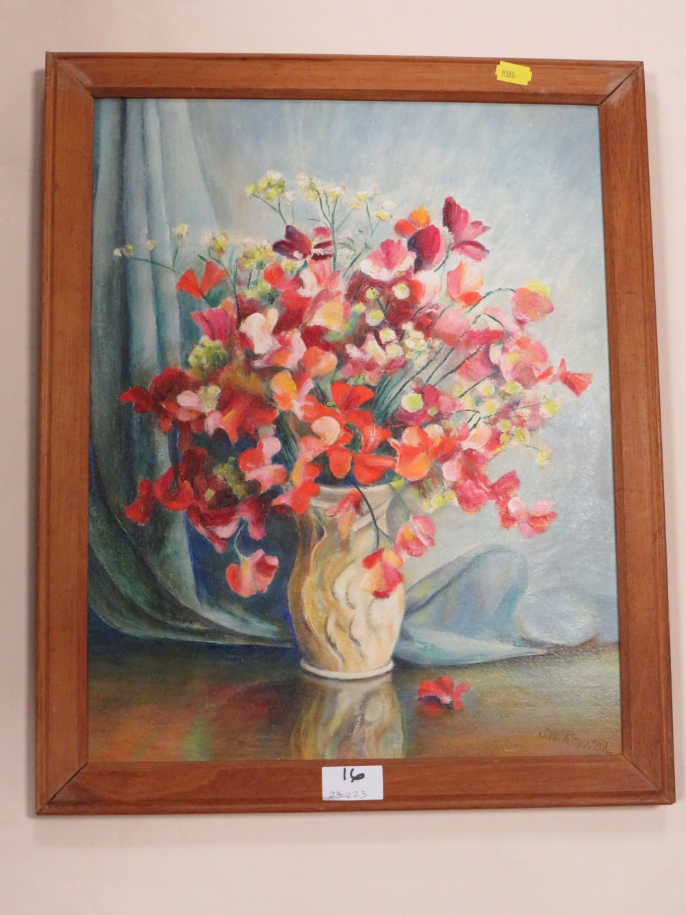 J.W.ROYNON - OIL ON BOARD OF SWEET PEAS IN A VASE TOGETHER WITH A FLOWER STUDY BY P J BAKER (2) - Image 5 of 5