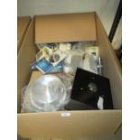 A LARGE BOX OF ASSORTED LIGHTS, FITTINGS ETC