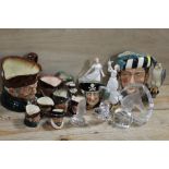 A COLLECTION OF CERAMICS AND GLASS CONSISTING OF NYBRO GLASS, CHARACTER JUGS ETC