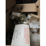 A LARGE BOX OF ASSORTED LIGHTS, FITTINGS ETC