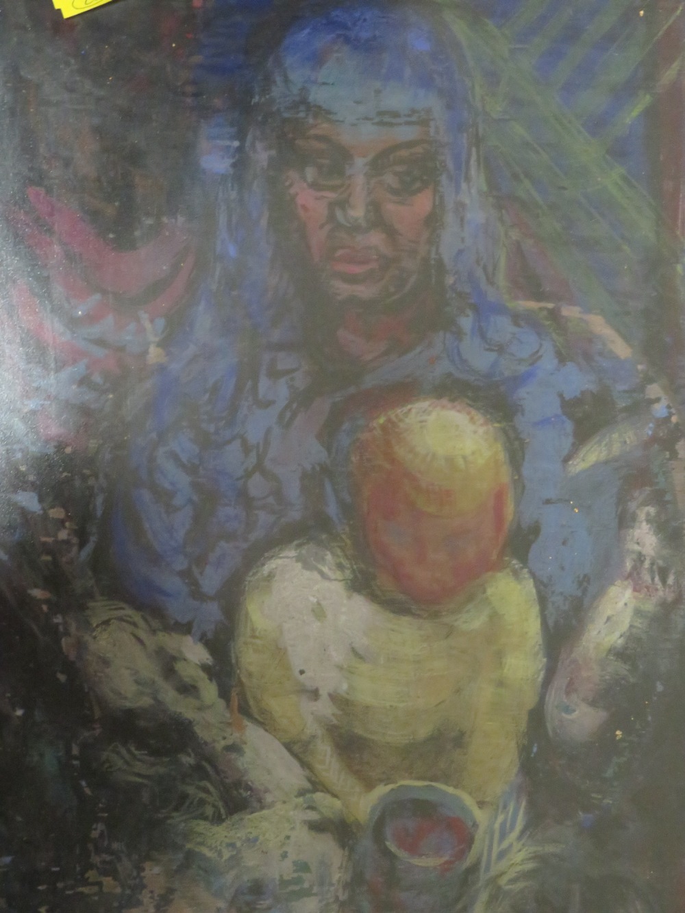 A 20TH CENTURY MIXED MEDIA OF BOARD DEPICTING MOTHER & CHILD