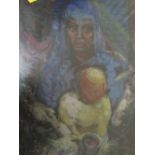 A 20TH CENTURY MIXED MEDIA OF BOARD DEPICTING MOTHER & CHILD