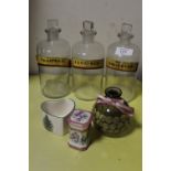 THREE CHEMIST BOTTLES ETC.