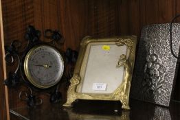 A REPRODUCTION ART NOUVEAU PHOTO FRAME, BAROMETER ETC