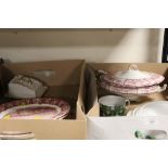 TWO TRAYS OF CERAMICS TO INC ANTIQUE SERVING PLATTERS, WEST GERMAN CERAMICS ETC