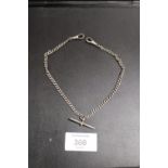 A SMALL SILVER WATCH CHAIN AND T BAR, APPROX WEIGHT 17.5G