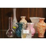 A SELECTION OF EIGHT SMALL STUDIO STYLE GLASS VASES TO INCLUDE A MDINA TYPE EXAMPLE