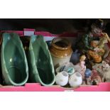 A TRAY OF ASSORTED CERAMICS AND GLASS TO INC FIGURINES ETC