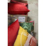 A BOX OF ASSORTED EX SHOW HOME CUSHIONS ETC