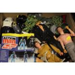 A QUANTITY OF VINTAGE ACTION MAN FIGURES, TOYS AND ACCESSORIES TOGETHER WITH A DOLLS PRAM