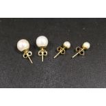 TWO PAIRS OF 9CT GOLD AND CULTURED PEARL STUD EARRINGS