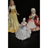 A ROYAL DOULTON OPAL OCTOBER FIGURINE TOGETHER WITH ROYAL DOULTON VALERIE AND DIANA (3)