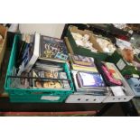 THREE TRAYS CONTAINING OIL PAINTS AND PAINT MATERIALS, ALSO STAR TREK BOOKS AND PLATES( TRAYS NOT
