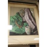 V. KEBELL, WATER COLOUR SIGNED UPPER RIGHT, DEPICTING A WALL POCKET MASK, WITH DECO TYPE JUG AND