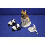 A GROUP OF 4 PORCELAIN ANIMALS TO INCLUDE A FRENCH BULLDOG