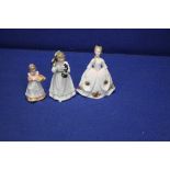 THREE ROYAL DOULTON FIGURINES TO INCLUDE "OLD COUNTRY ROSES, HELLO DADDY, AND MOTHERS HELPER"