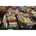 FOUR TRAYS OF ASSORTED HARDBACK BOOKS, VINTAGE AND LOOSE BOOKS (TRAYS NOT INCLUDED)