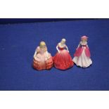 TWO COALPORT LADIES "AMY AND VALENTINE DEBUTANT" AND A ROYAL DOULTON FIGURE "ROSE"