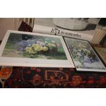 TWO FRAMED AND GLAZED PRINTS DEPICTING FLOWERS