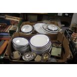 TWO TRAYS OF GRINDLEY DINNER WARE AND A SMALL QUANTITY OF METAL ITEMS ( TRAYS NOT INCLUDED)