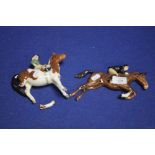 A BESWICK LADY ON HORSE WALL PLAQUE ALONG WITH A GIRL ON PONY A/F