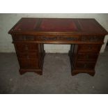 A REPRO LEATHER INLAID DESK. TWIN PEDESTAL