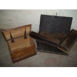 TWO WOODEN ANTIQUE CARPENTERS TOOL BOXES 1 WITH KEY AND LOCK