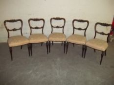 FIVE ROSEWOOD ANTIQUE DINING CHAIRS