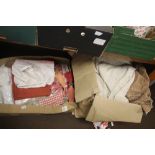 TWO BOXES OF LINEN AND ASSORTED BED LINEN