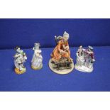 FOUR DECORATIVE FIGURES TO INCLUDE A CAPO DI MONTE FIGURE