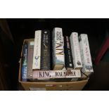 A LARGE BOX OF HARDBACK BOOKS AUTHORS TO INCLUDE STEPHEN KING , BEN ELTON AND JEFFERY ARCHER
