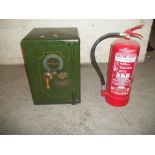 A SMALL ANTIQUE FIRE PROOF SAFE