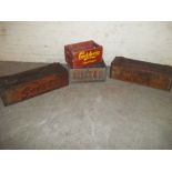 FOUR WOODEN VINTAGE STORAGE BOXES AND CRATES