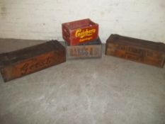 FOUR WOODEN VINTAGE STORAGE BOXES AND CRATES