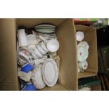 TWO BOXES OF MIXED CHINA TO INCLUDE AYNSLEY ETC (TRAYS NOT INCLUDED )