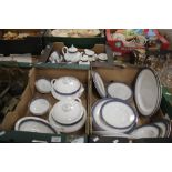THREE TRAYS OF ROYAL DOULTON DINNER WARE TO INCLUDE TUREENS , PLATES, TEA POTS, CUPS, SAUCER, MILK