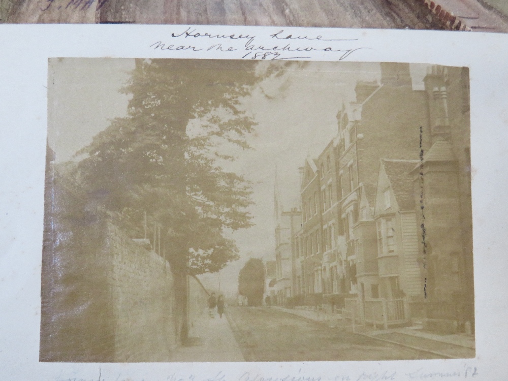 J. MAY. Street scene 'Hornsey Lane Near Archway', together with two sepia newspaper photos signed - Image 4 of 4