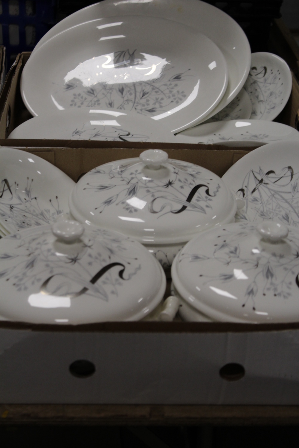 TWO TRAYS OF WEDGWOOD DINNERWARE, TO INCLUDE TUREENS ETC