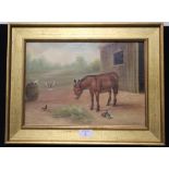 A GILT FRAMED OIL ON CANVAS DEPICTING A DONKEY SIGNED LOWER RIGHT E. HUNT