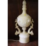 A LARGE ALABASTER TYPE VINTAGE LAMP