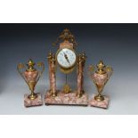 A CONTINENTAL GILT PORTICO CLOCK GARNITURE, H 37 cm (3)