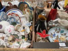 TWO TRAYS OF ASSORTED CERAMICS ETC TO INC WEDGWOOD JASPERWARE, MUSICAL STEINS, ART DECO EXAMPLES