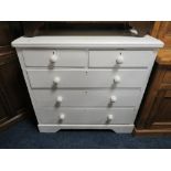 A VINTAGE PAINTED PINE FIVE DRAWER CHEST W-105 CM