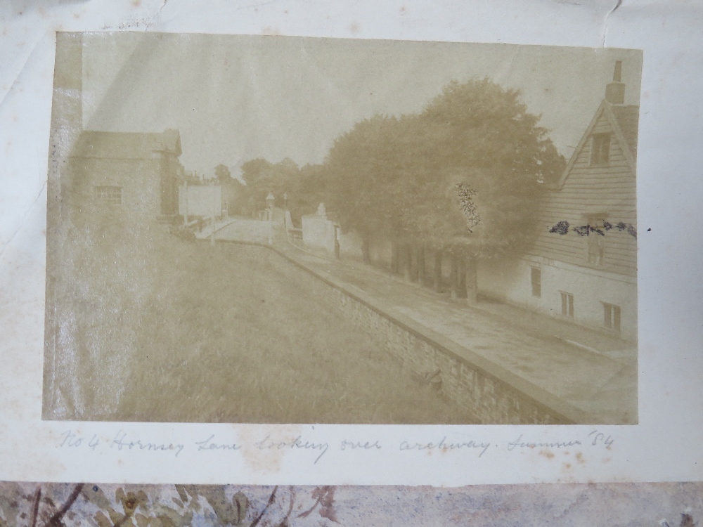 J. MAY. Street scene 'Hornsey Lane Near Archway', together with two sepia newspaper photos signed - Image 2 of 4