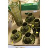 A PORTMEIRION OLIVE GREEN TOTEM COFFEE SET (NO CREAM JUG)