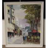A FRAMED OIL ON CANVAS IMPRESSIONIST SCENE OF A CONTINENTAL TOWN
