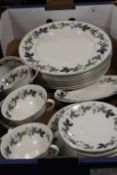 A TRAY OF ROYAL DOULTON BURGUNDY PATTERN DINNERWARE