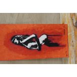 A MODERNIST STREET ART PAINTING ON CARD OF A FIGURE OF A WOMAN